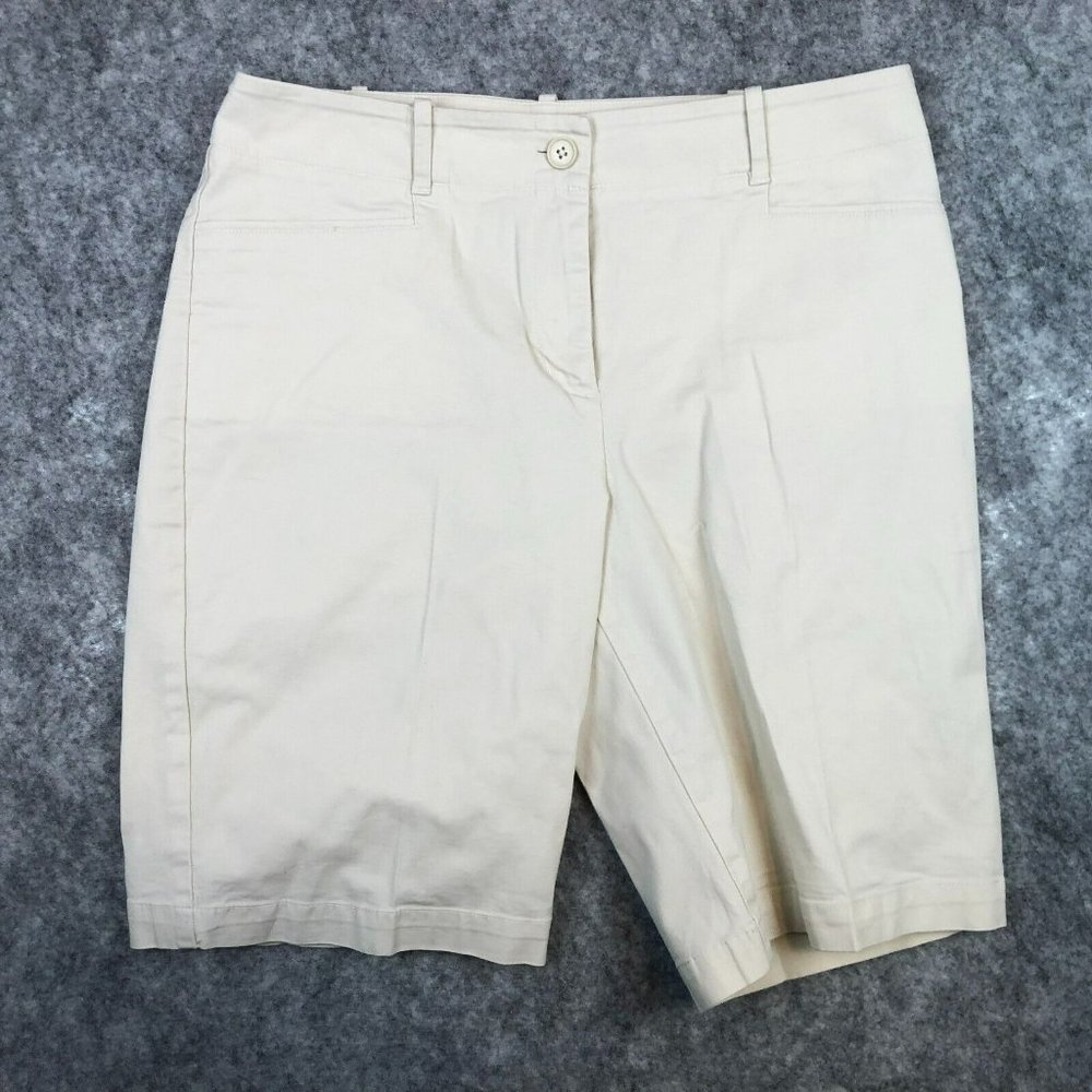 Talbots Womens Shorts Sz 10 30 Chino Bermuda Mid Rise Khaki Beige Stretch Outlet